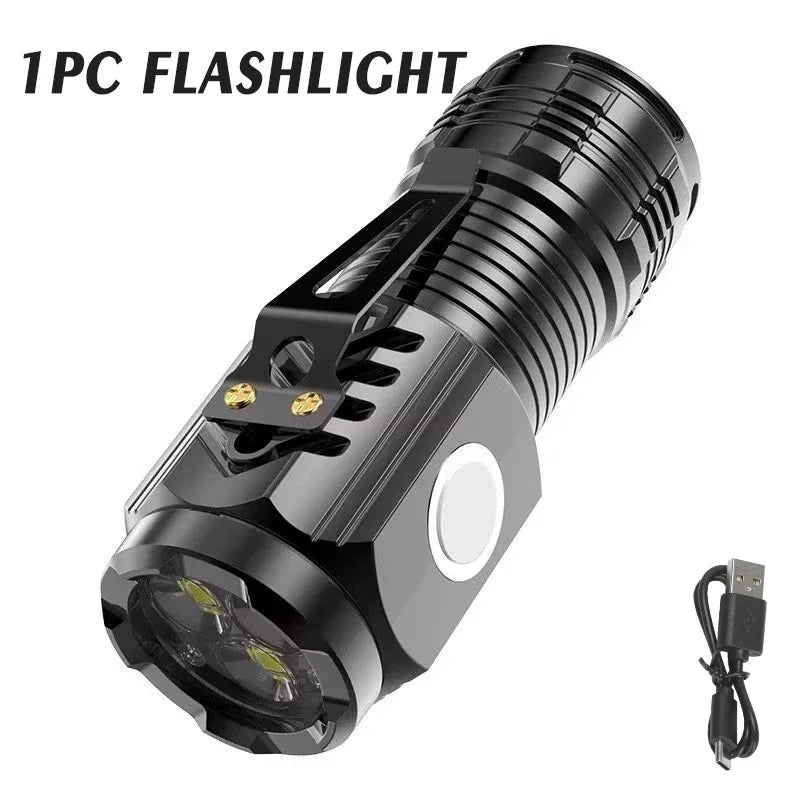 lampe torche rechargeable led vert jaune noir rayures verticales clip ceinture distance éclairage 100