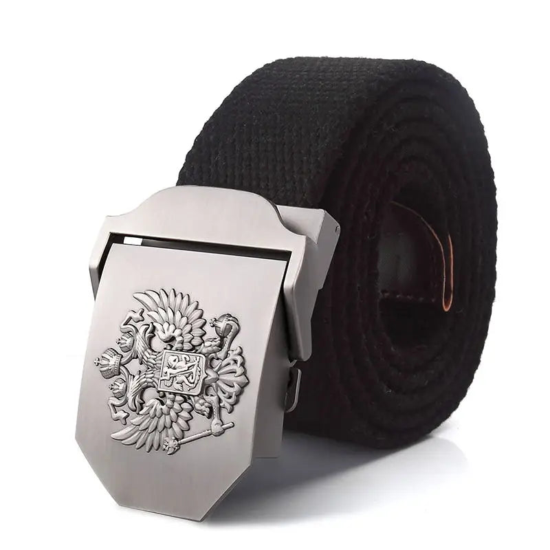 ceinture homme toile métal camouflage noir double aigle militaire décontracté opacité