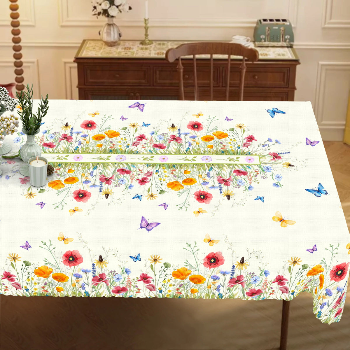 nappe fleur printemps imperméable lavable extérieur mariage fête verte multicolore bordure carreaux adhésifs