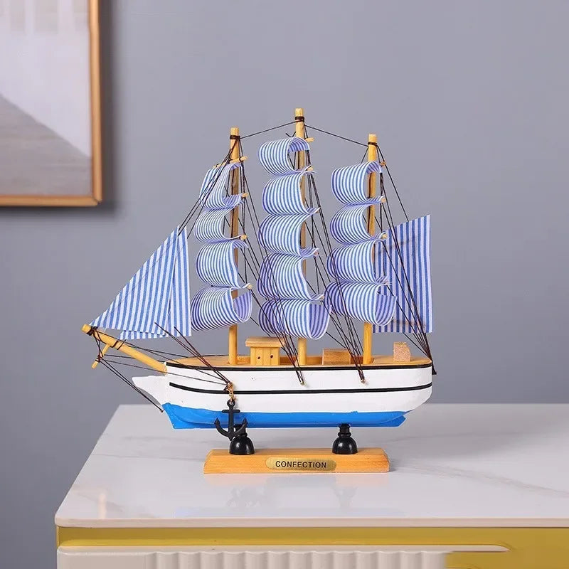 bateau voile bois bleu blanc rayures classique décoration maison ornement anniversaire