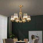 lustre moderne cuivre poli 10 têtes ampoules led transparentes rayures