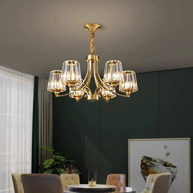lustre moderne cuivre poli 10 têtes ampoules led transparentes rayures