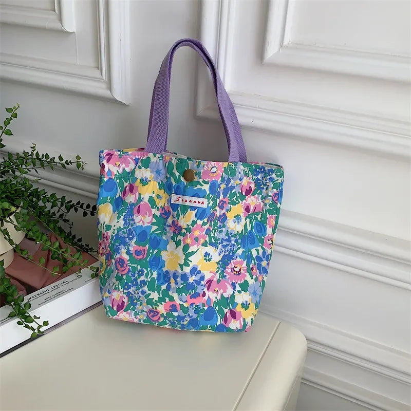 sac provisions toile multicolore fleurs moderne sans fermeture éclair poignées pique nique étudiant lunch