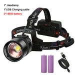 lampe frontale led rechargeable camping chasse pêche ceinture ajustable mode zoom réglage luminosité moderne