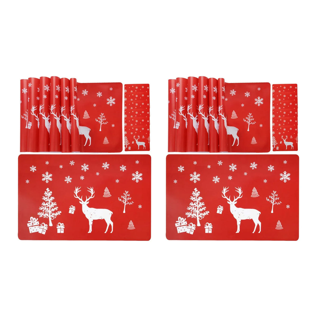 serviettes table noël flocons cerfs sapins rouge lavables set 12 places matériau lin festive