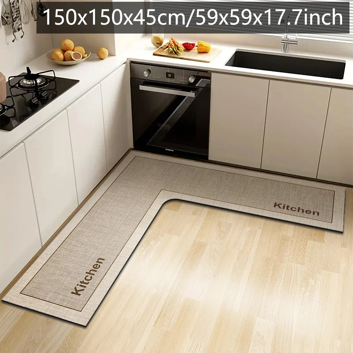 tapis cuisine antidérapant noir imprimé pieds moderne adhésif taille 45cm 75cm 120cm absorbant salon