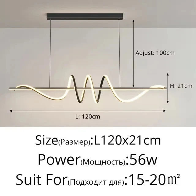 suspension lumineuse moderne ondulé noir blanc fixations chaines
