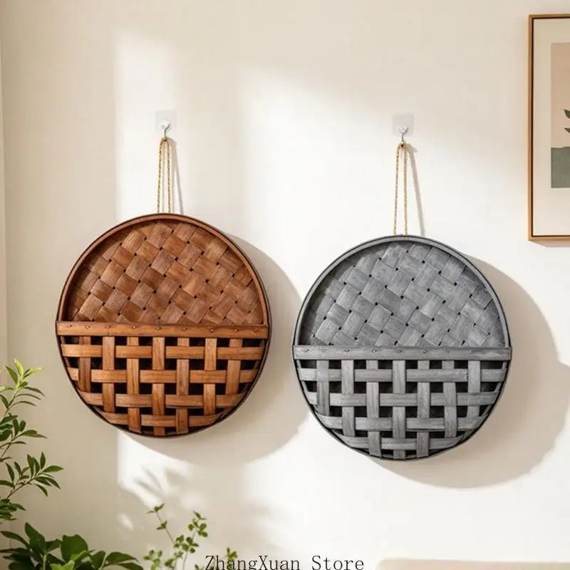 panier bois gris marron rustique utilisation multiple empilable tige tissée boucle(chaines) decoration maison bucolique
