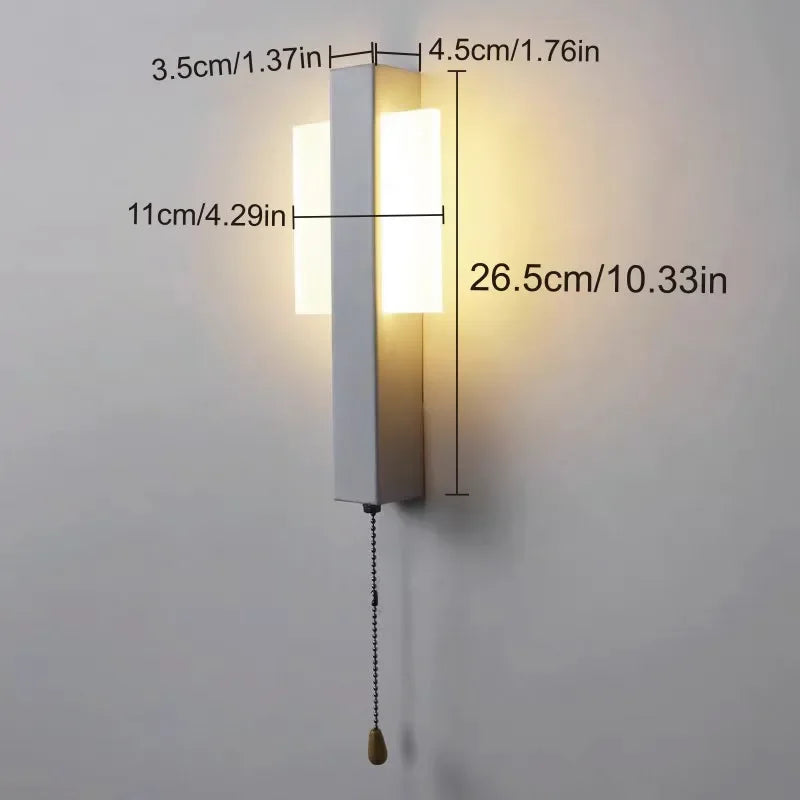 lampe murale led moderne fixée mur blanc noir interrupteur cordon rectangulaire lisse