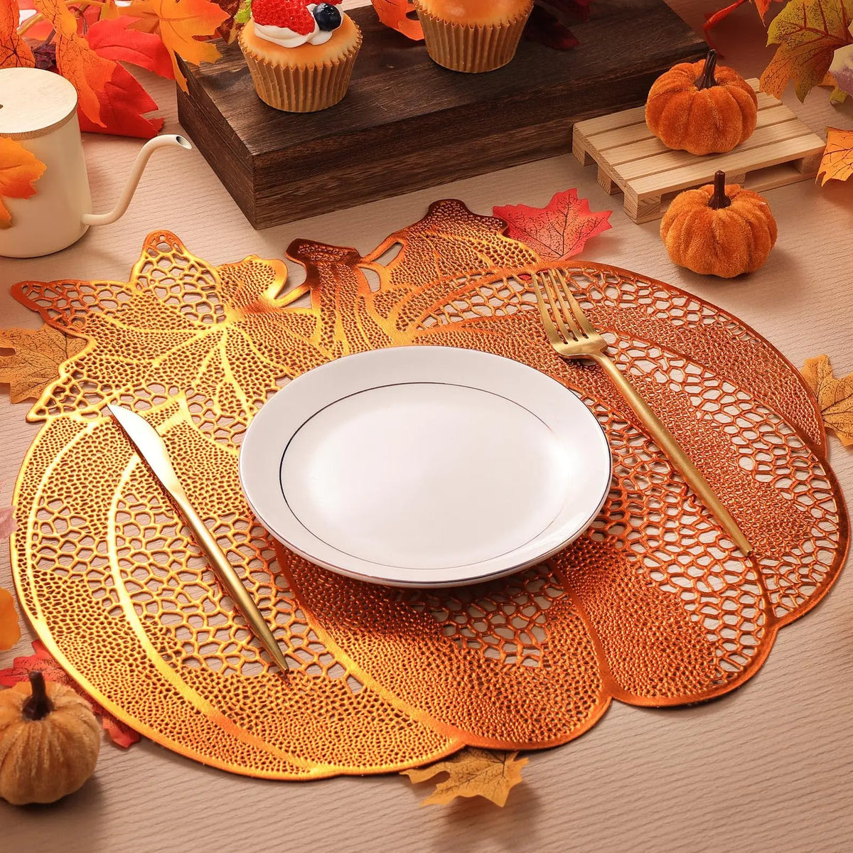 dessous plat citrouille orange automne halloween feuilles nervures réutilisable lavable transparent déco table