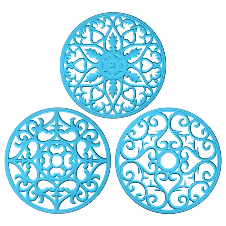 tapis table silicone moderne bleu vert rose motif floral clips