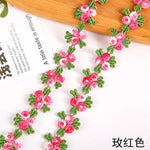 ruban decoratif brode fleurs feuilles 2cm largeur vert rose bleu orange mariage decoration ecologique
