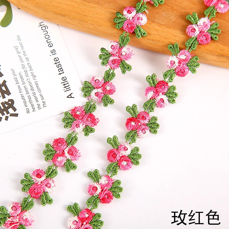 ruban decoratif brode fleurs feuilles 2cm largeur vert rose bleu orange mariage decoration ecologique