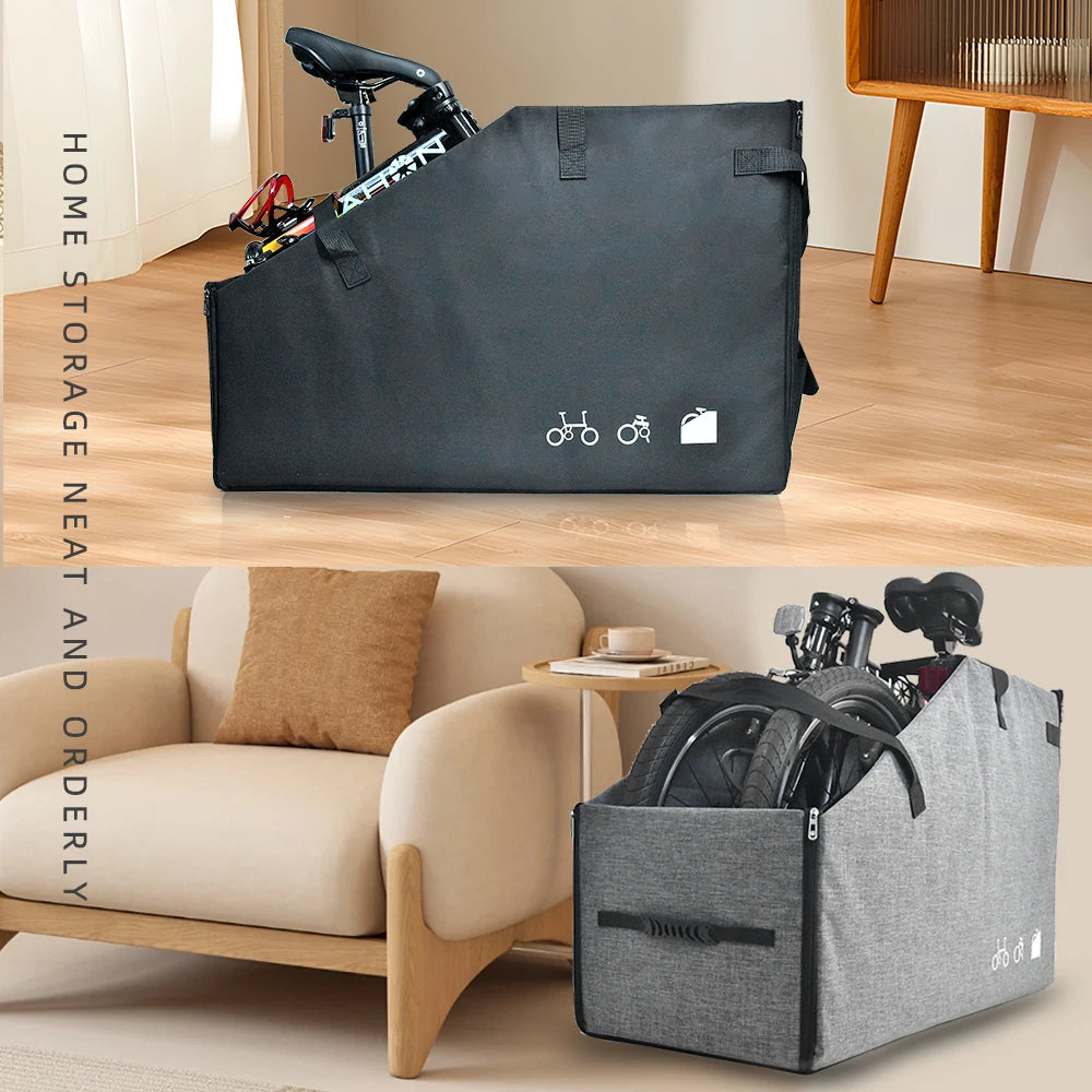 boîte rangement vélo pliant noir tissu uni pratique poignées fermeture glissière durable nylon