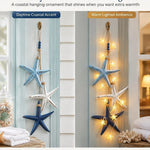 décorations murales marin poissons étoiles mer bois bleu blanc suspendus guirlandes led vintage rustique