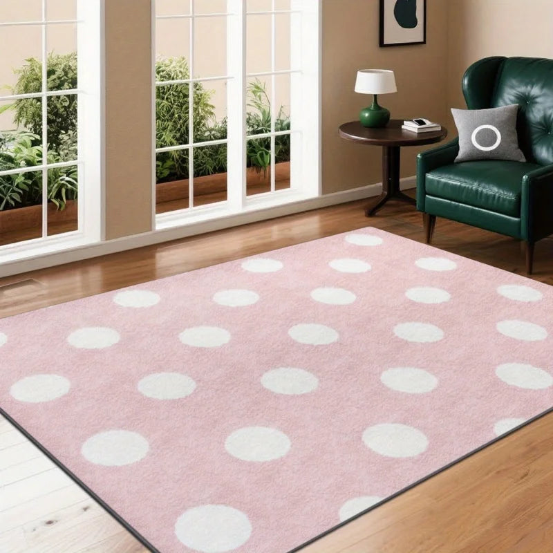 tapis sol moderne rose blanc motif pois flanelle douce antidérapant salon chambre fille
