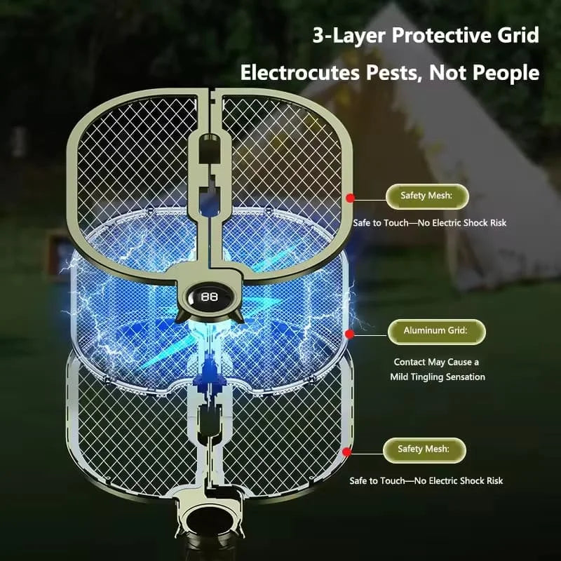raquette électrique anti moustiques rechargeable pliable uv led moderne portable support mural