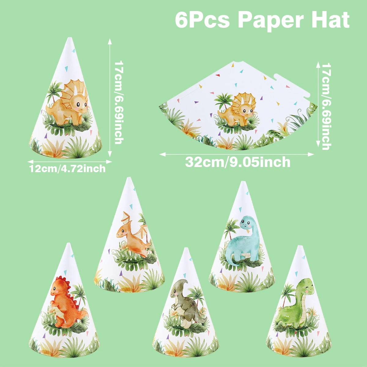 supports cupcakes dinosaures palmiers happy birthday assiettes gobelets sacs cadeaux vert orange blanc enfants