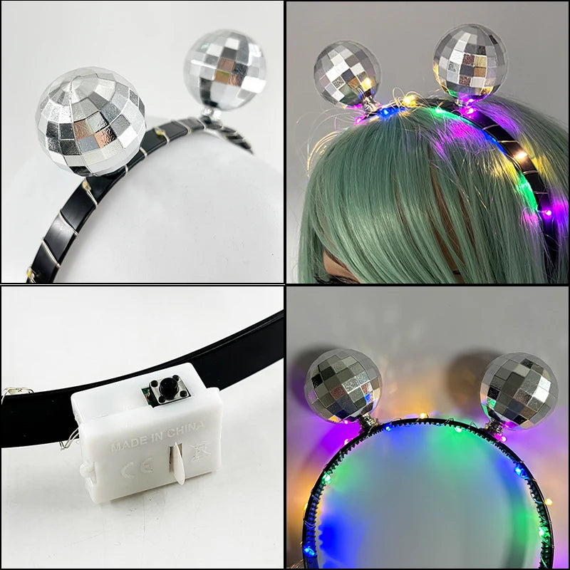 diadème lumineux disco led multicolores noir argenté fête anniversaire mariage enfants baptême
