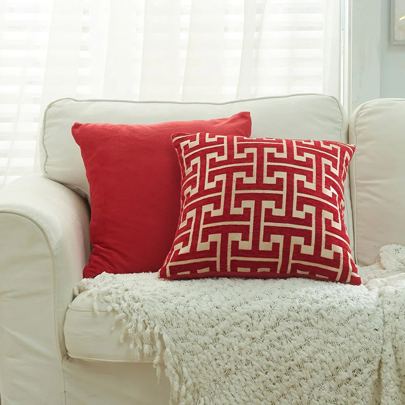 coussin patchwork géométrique bleu gris moderne 45x45cm polyester cotonversible décoration intérieure