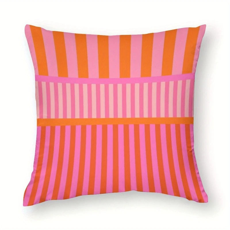 housse coussin rayée rose orange polyester carré moderne lit décoration