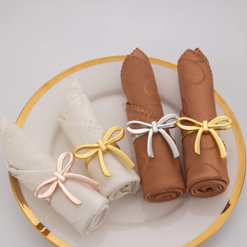 porte serviettes forme noeud papillon or argent rose doré texturé élégants festifs set six