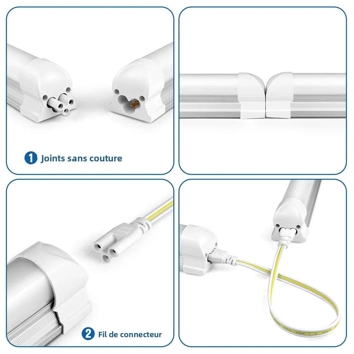 tube led blanc lisse ultra lumineux 50cm moderne clips inclusion connecteur fil blanc modernité