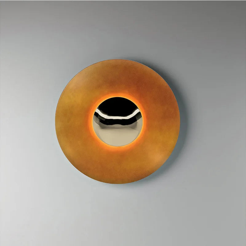 miroir mural decoratif circulaire moderne eclairement led orange bronze argenté vert bleu foncé texturé