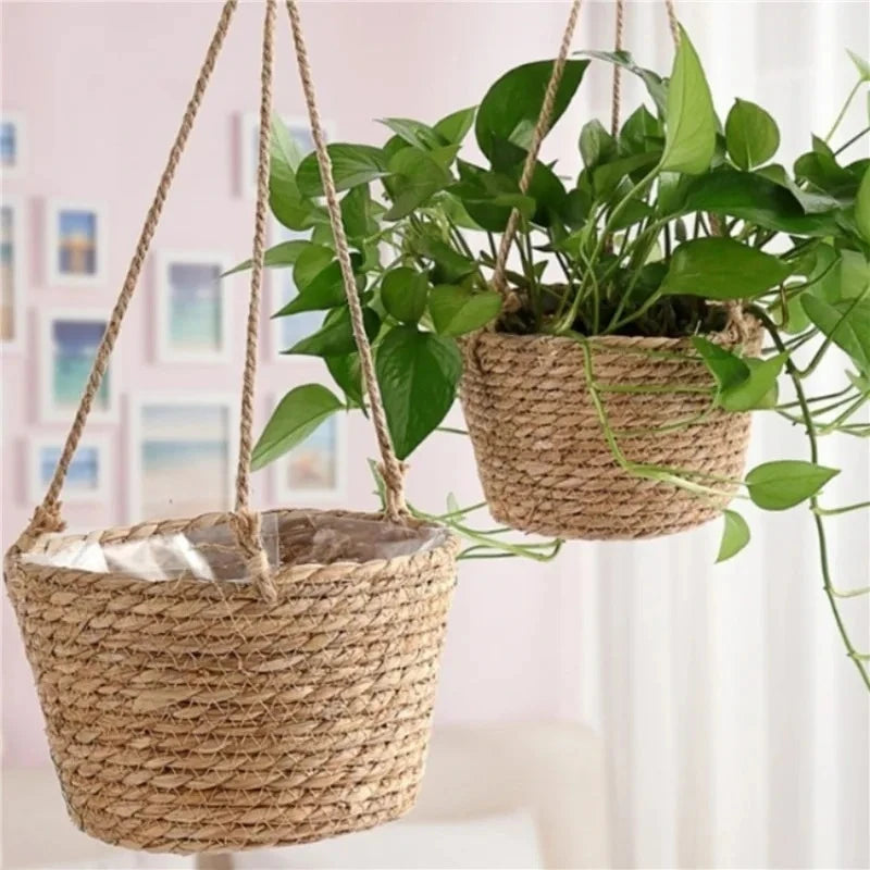 panier suspendu corde tressée naturel rustique décoration intérieur fleur plantation jardinerie support