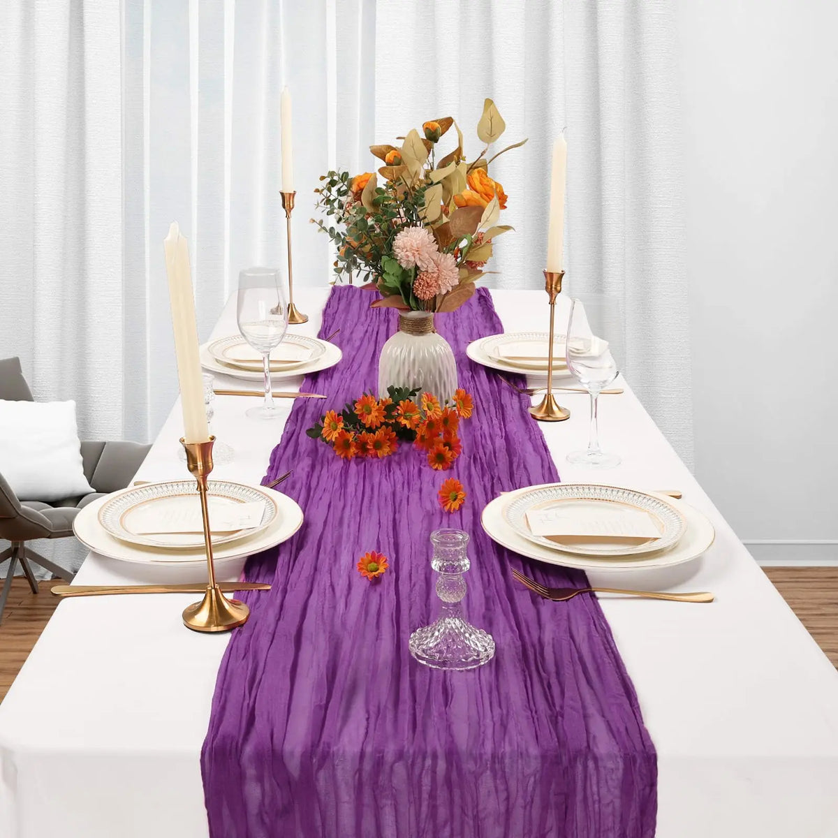 table cheminement plissé violet moderne table d'hôtel polyester dimension 90x180cm