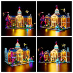 construction lego xmen maison lumineuse led marron blanc bleu verte rouge personnages details architecturaux