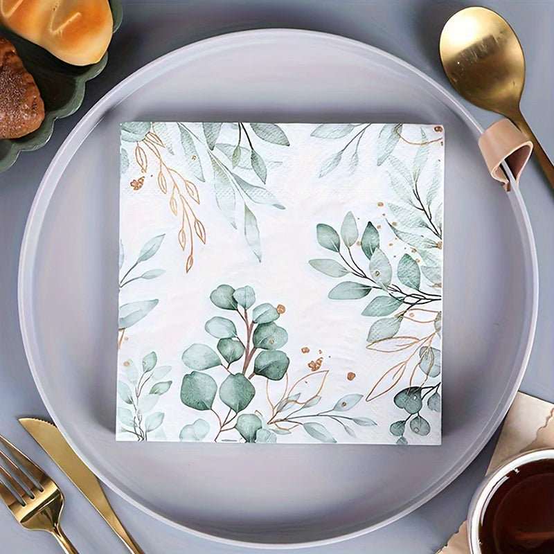serviettes jetables papier motif feuilles vertes blanc moderne paquet 33cm 33cm mariage cuisine doré