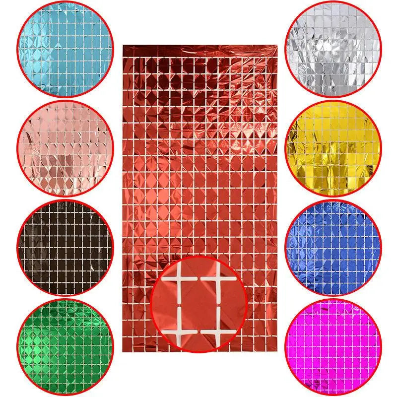 rideau pluie soie bleu rouge rose vert violet or carreaux miroir moderne festif happy