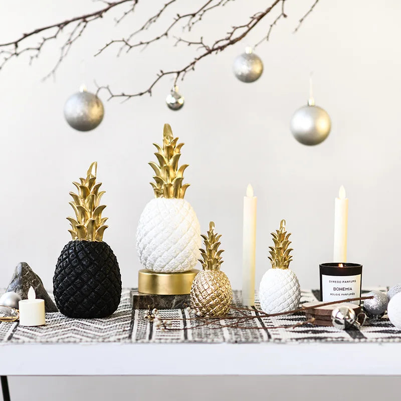 décoration moderne ananas résine noir blanc doré texture fruit chambre