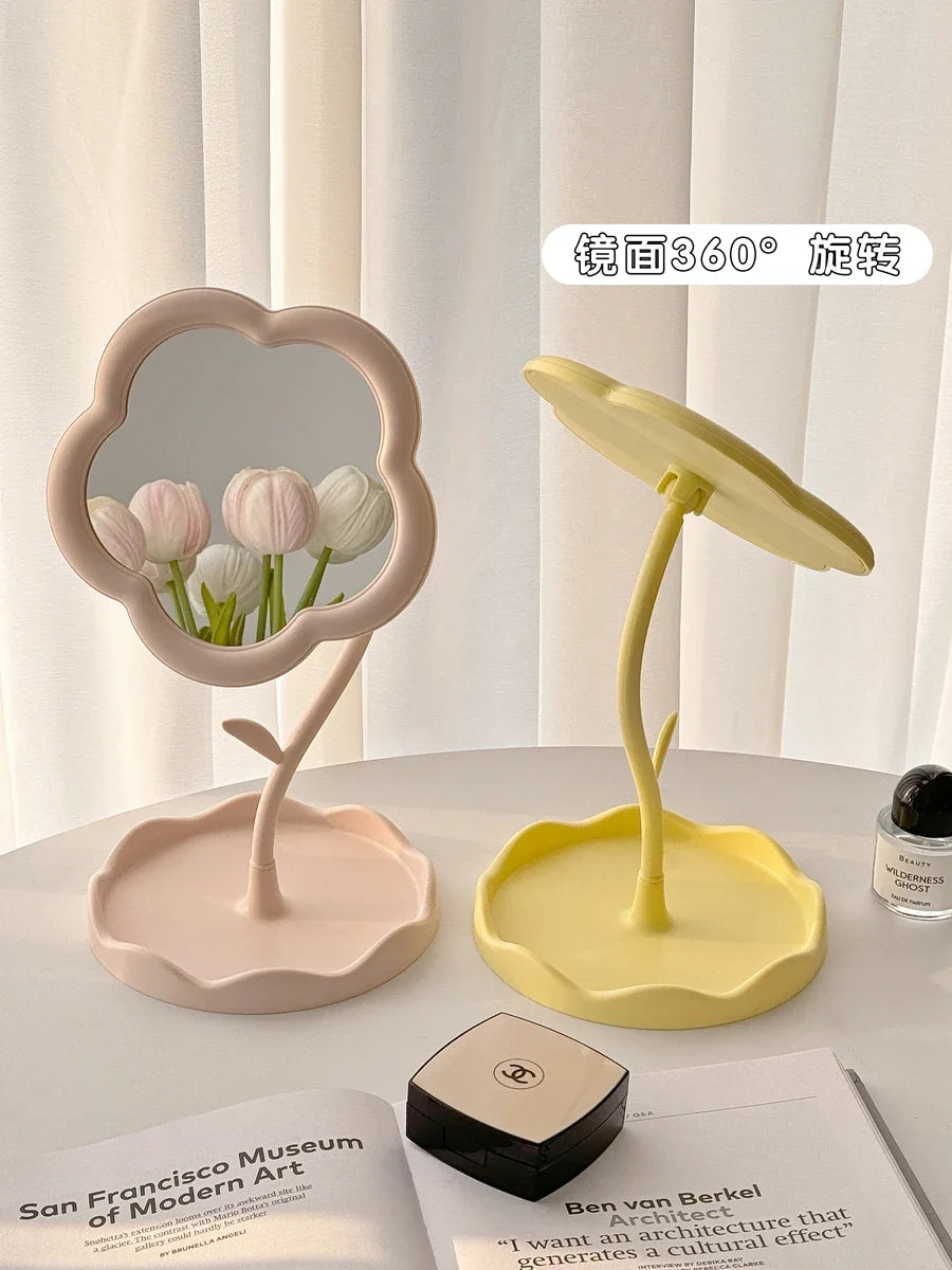 miroir table moderne rose clair jaune pâle blanc forme fleur brillant minimaliste portable chambre
