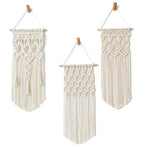 décoration murale macramé géométrique bohème franges suspendu tige bois ethnique artisanal triangles losanges