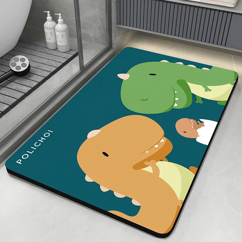 tapis bain antidérapant diatomite bleu gris moderne lavable fleurs animaux