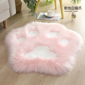 tapis blanc rose pâle motif pattes chat doux fourré acrylique daim moderne chambre maison