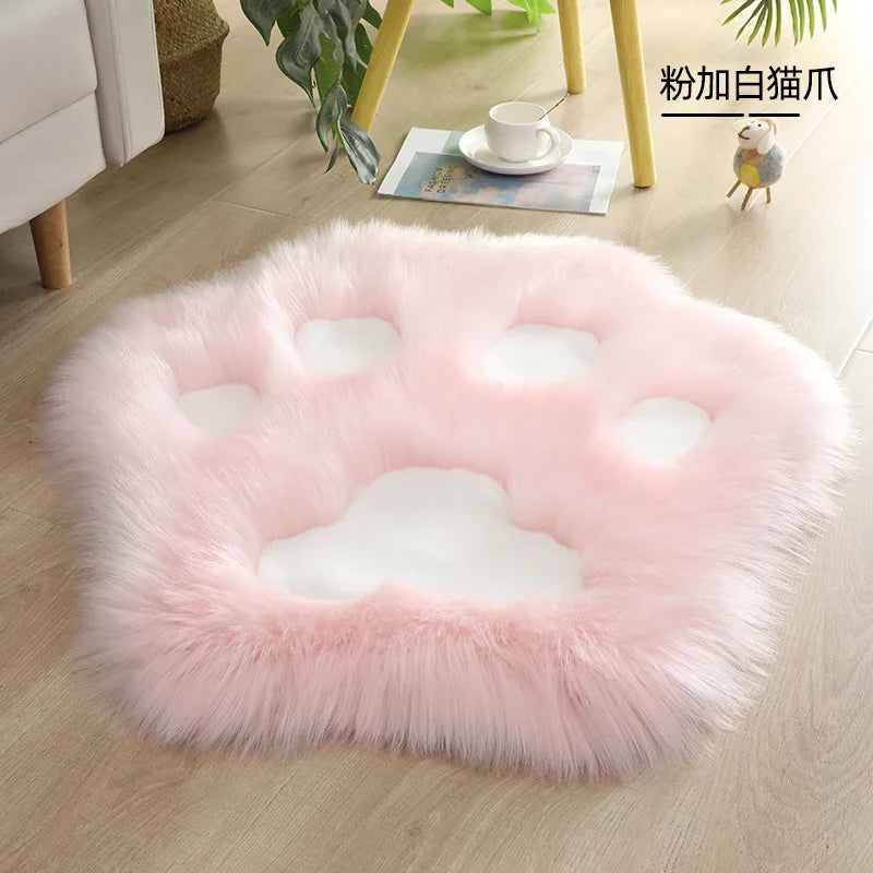 tapis blanc rose pâle motif pattes chat doux fourré acrylique daim moderne chambre maison
