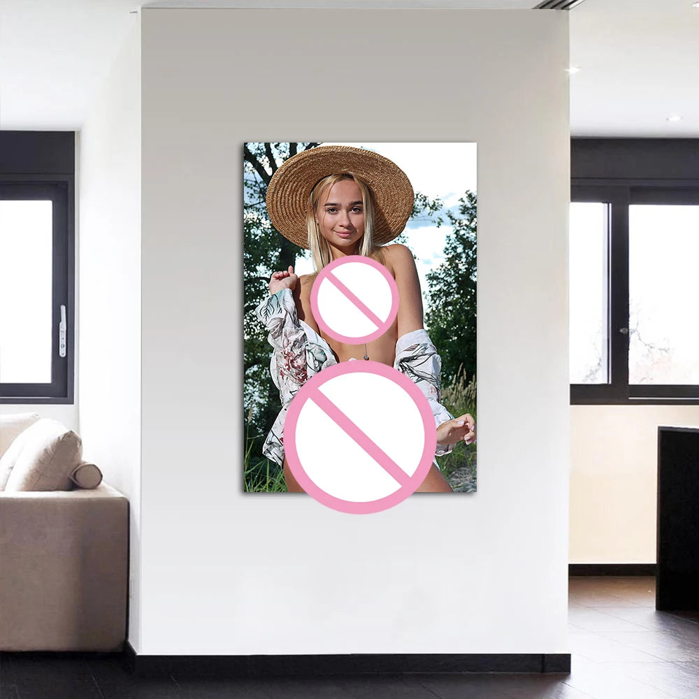 toile moderne imprimée fille blonde décoration chambre sans cadre blanc 30x45cm 40x60cm 50x75cm 60x90cm