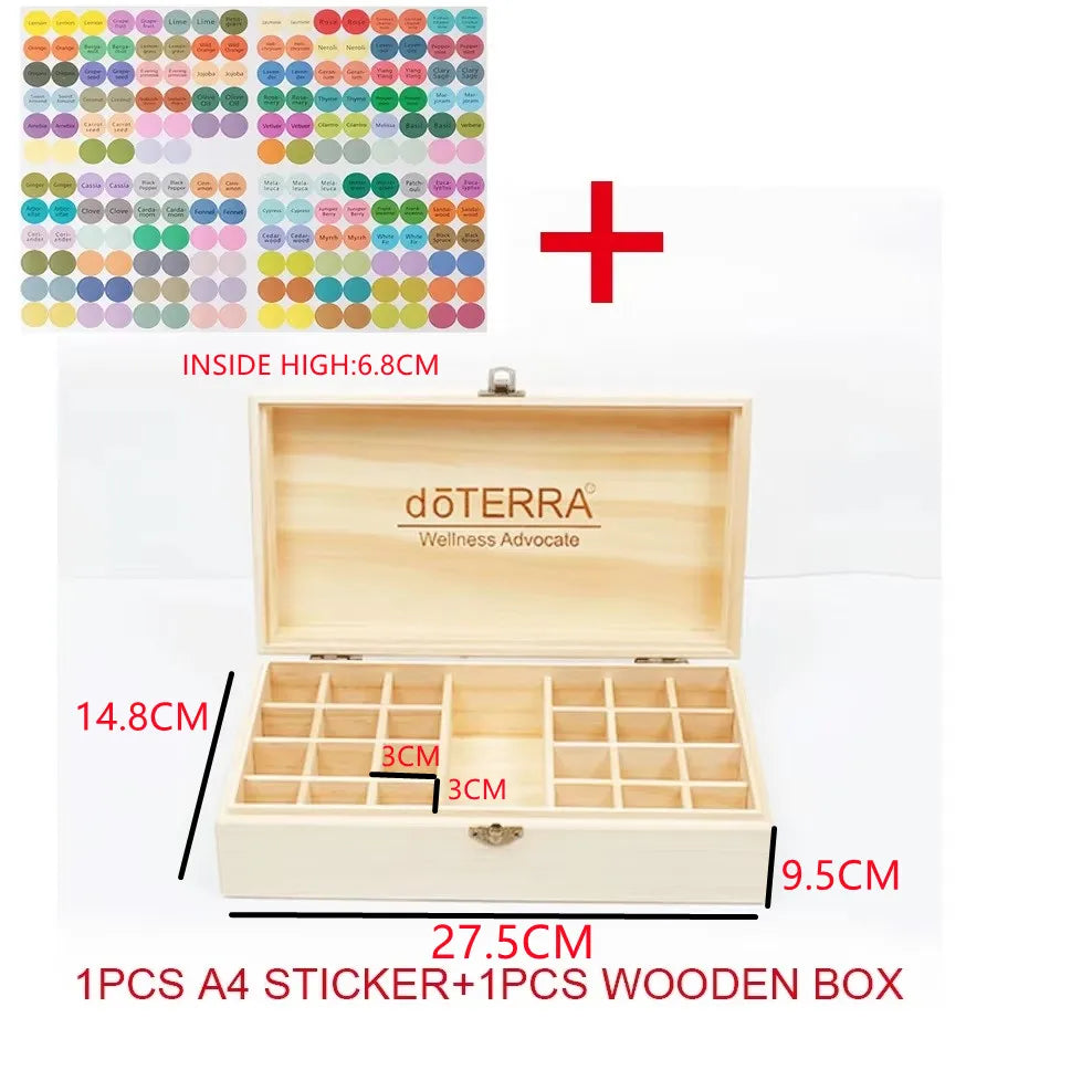 boîte rangement bois huiles essentielles 25 compartiments autocollant multicolore respectueux environnement stockage salon