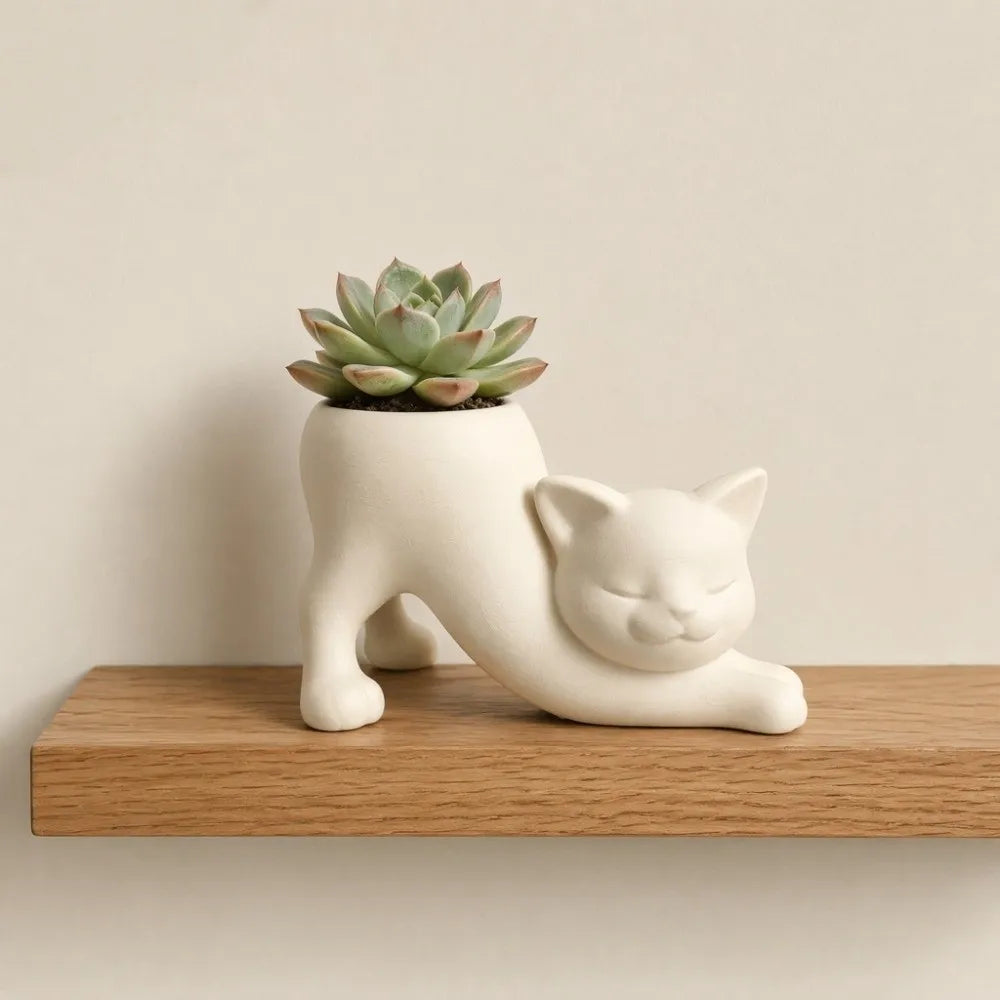 pot fleurs forme chat blanc animalier minimaliste bac pepiniere mat surface lisse mate opacite