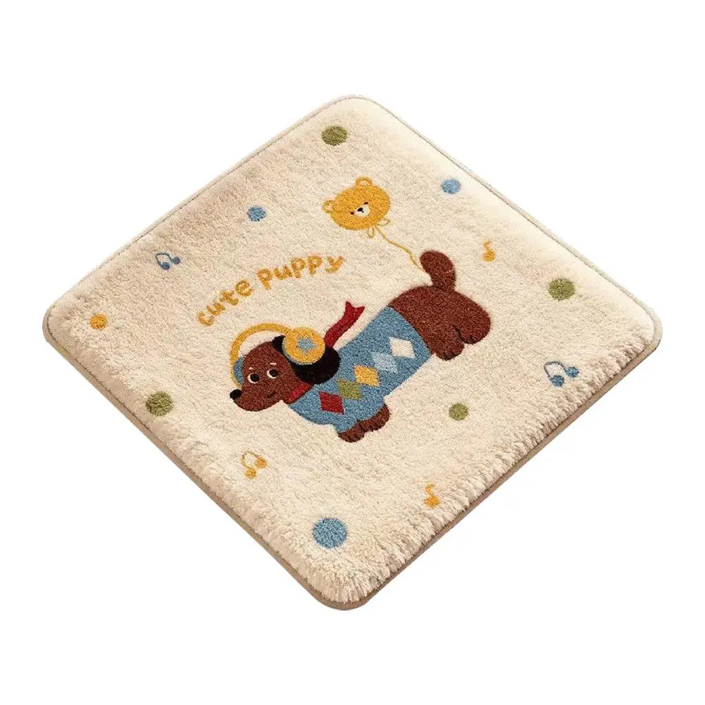 coussin carré doux cartoon chats chiens beige antidérapant fibre polyester lavable
