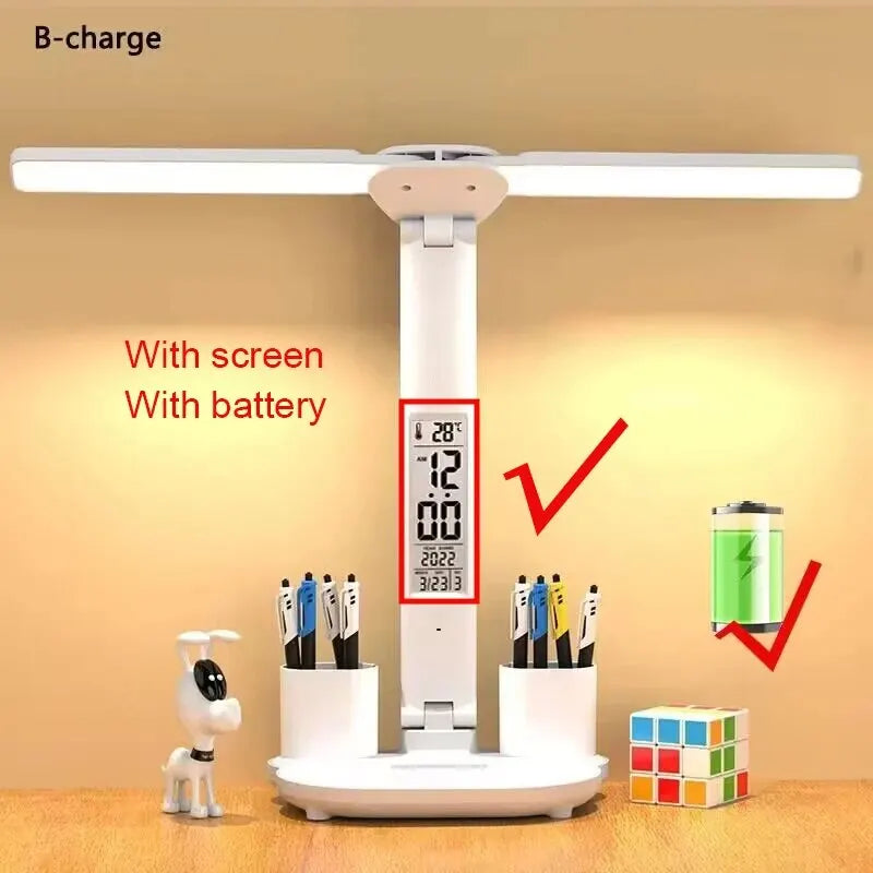 lampe led rechargeable usb horloge affichage numérique blanc moderne 180deg rotation pliable