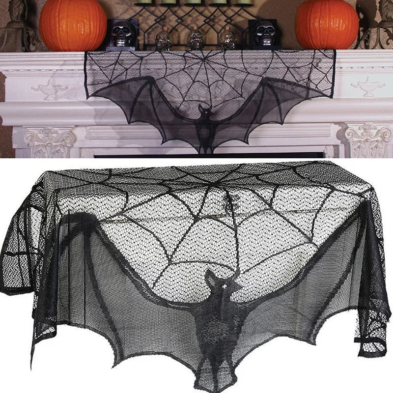 rideau halloween toile d'araignée chauve souris noir polyester fenetre cuisine decoration horreur