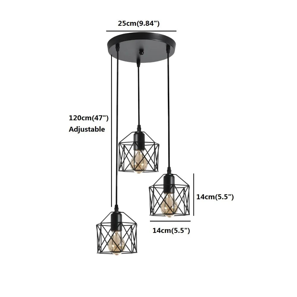 suspension industrielle moderne trois lumières abat jours métalliques noir doré adjustable