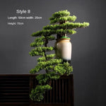bonsaï artificiel vert clair arbre feuilles fines pot noir gravier blanc ornement extérieur classique