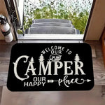 tapis sol antidérapant polyester résistant décoloration lettrage stylisé thème camping patte chien noir blanc