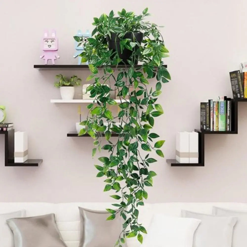 plante artificielle vigne feuilles vertes pot noir décoration extérieure naturelle accrochée maison fêtes