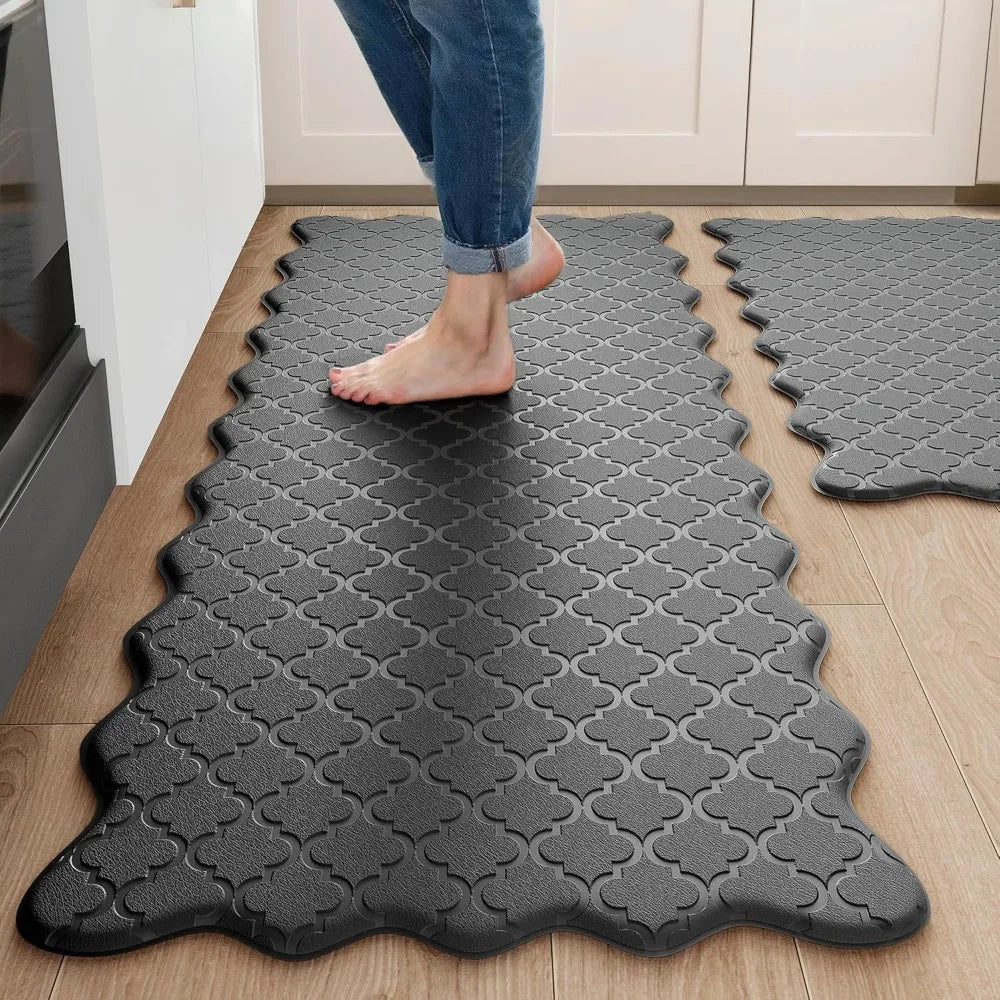 tapis cuisine noir motif géométrique moderne antidérapant sol durable imperméable gaufré festonné
